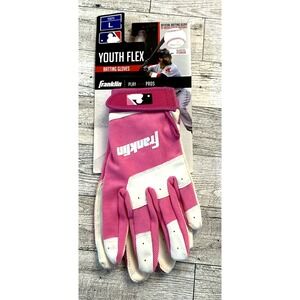 NWT Franklin Youth Flex LARGE Baseball Batting Gloves Pink‎ White Dustin Pedroia